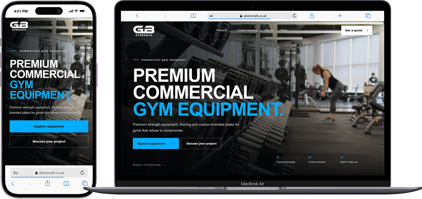 GB Strength website on a mobile phone and laptop