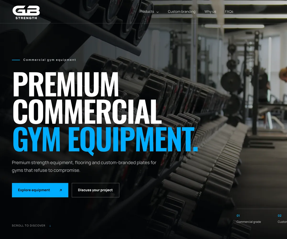 GB Strength website hero: Premium commercial gym equipment