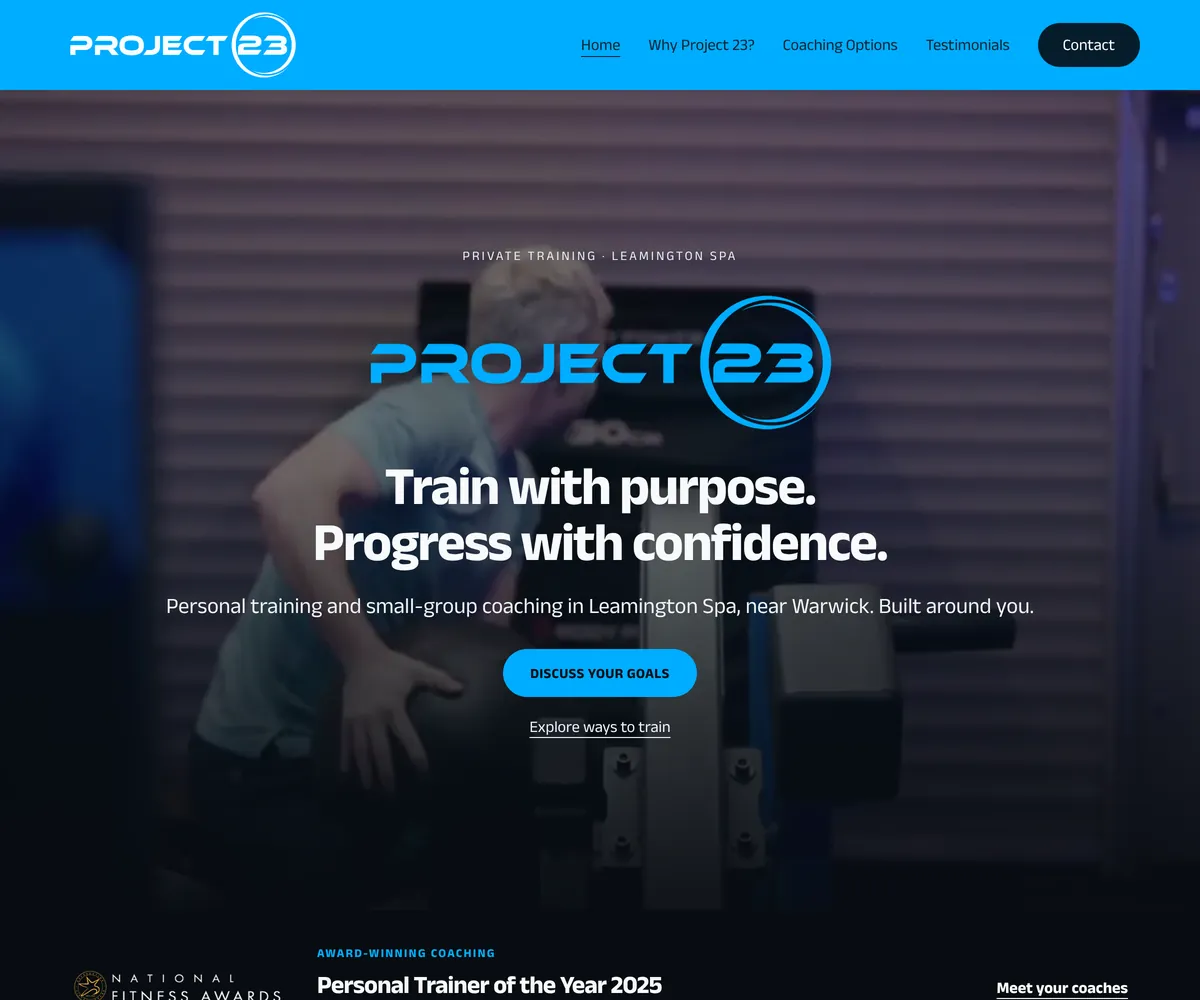 Project 23 website hero: Train with purpose. Progress with confidence.